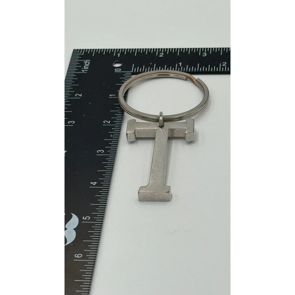 Silver Tone Metal Block Letter T Initial Keychain Charm Personalize Key Ring